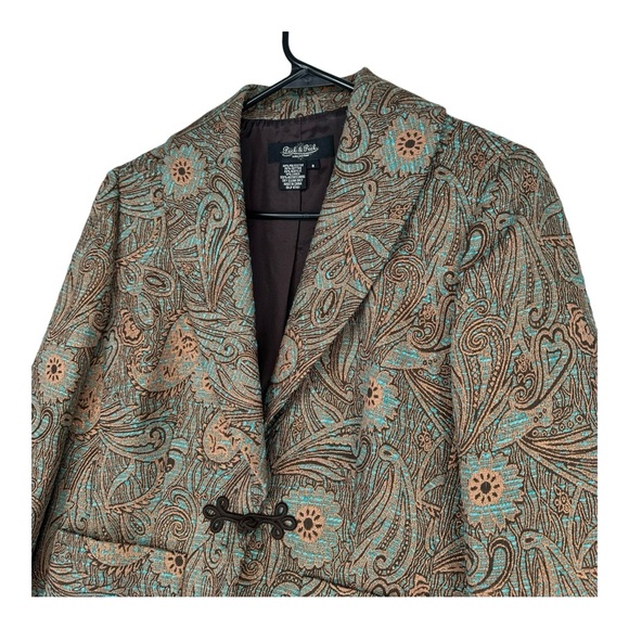 Peck & Peck 8 Brown Teal Tapestry Jacket Artsy Paisley Mature Grandma Vintage - Picture 4 of 9